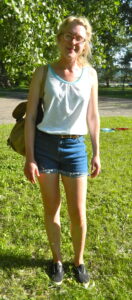 Riflebird member Brianna Haupt is a super cutie in her high waisted cutoff shorts and polka dot tank top.